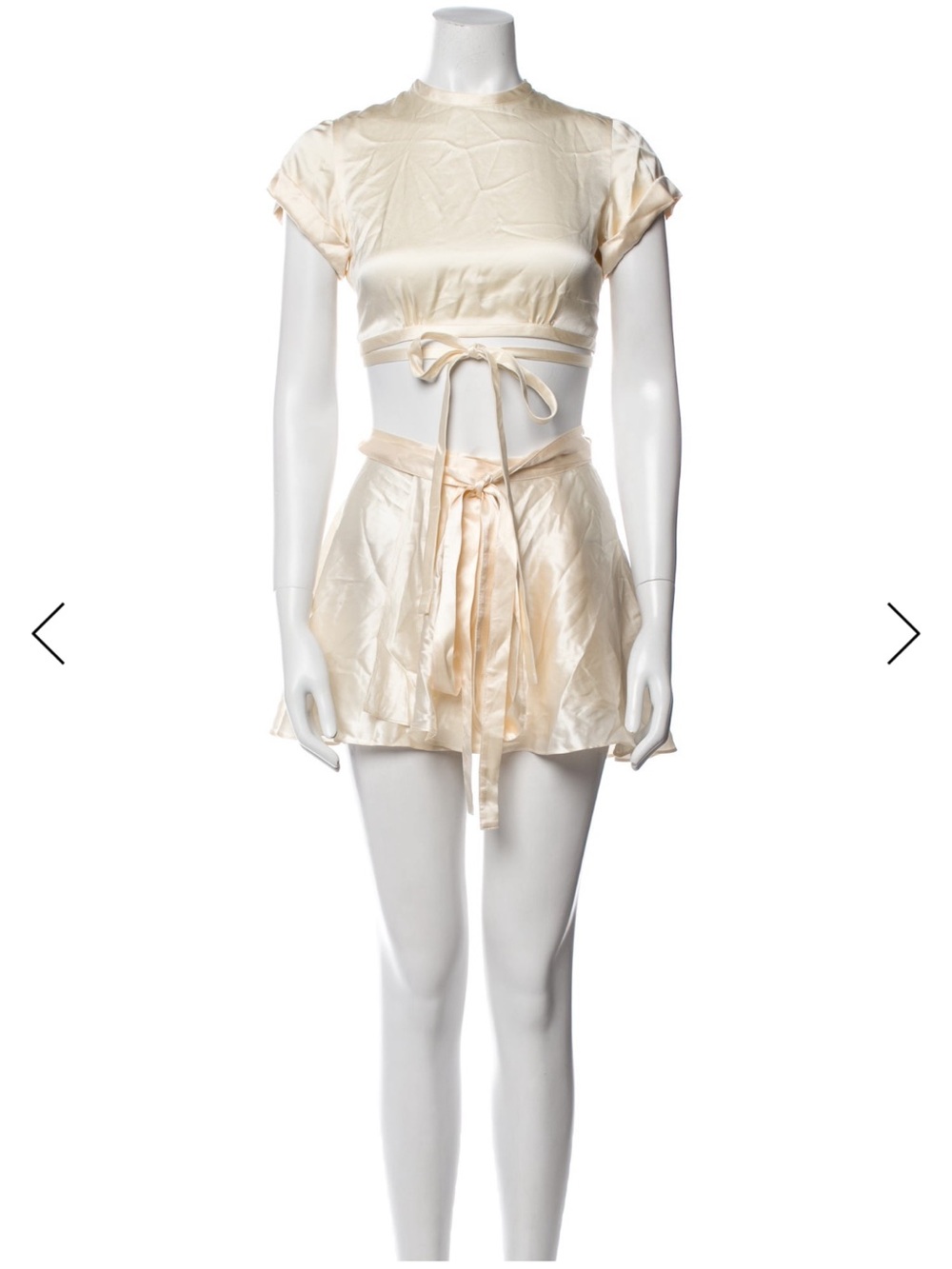 Orseund Iris Cream Satin Crop Top and Skirt Set